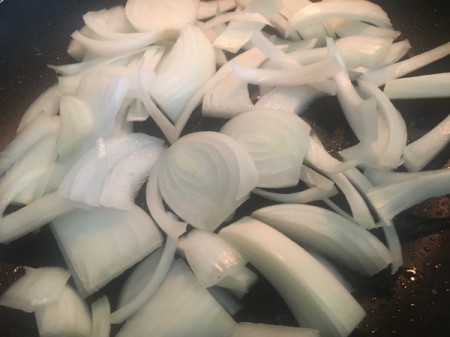 chopped onion in pan