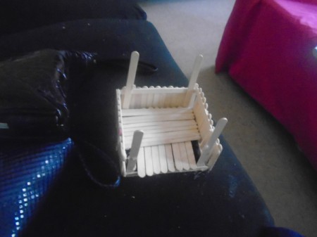 Popsicle Stick Gazebo and Bench - add a layer of coffee stirrers over the Popsicle stick floor