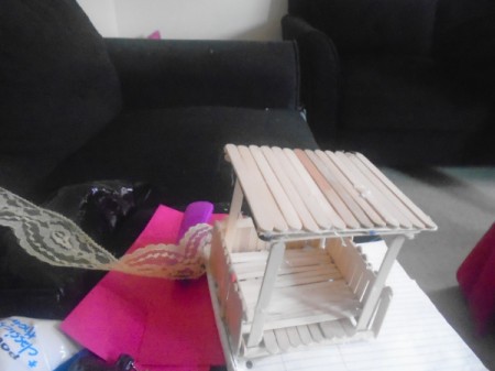 Popsicle Stick Gazebo and Bench - glue roof onto the gazebo