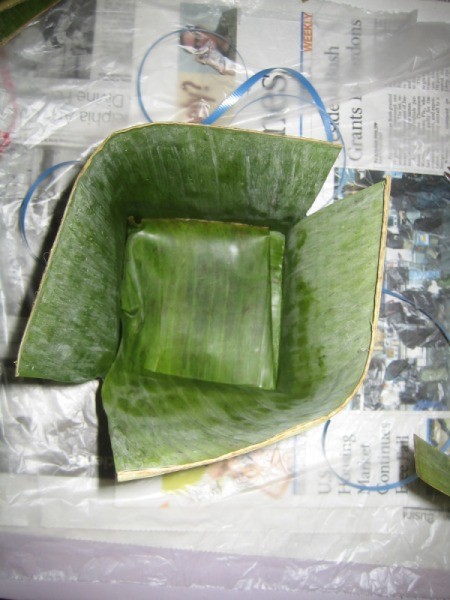 forming banana leaf squares