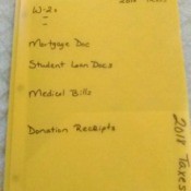 A folder with a list of documents for tax time.