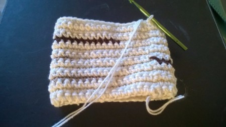 Crocheted "Timber" Neck Pillow Pattern - partially done with initial bark effect begun