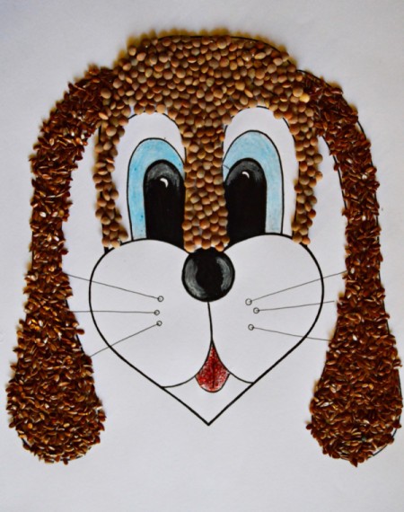 Kids' Artwork - Sweet Puppy Mosaic - cover the top part of the face with lentils