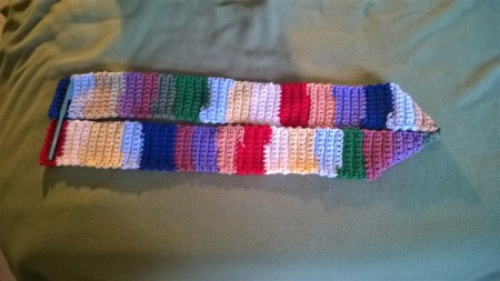 Scrap yarn, multicolored long narrow rectangle