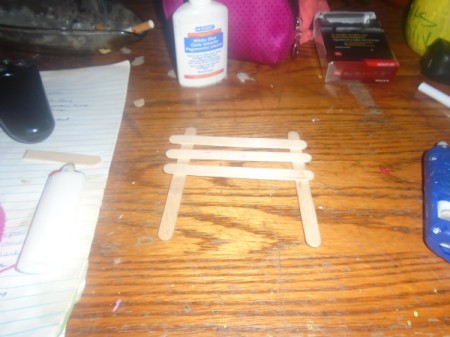 Popsicle Stick Gazebo and Bench - glue three sticks horizontally to the two parallel sticks