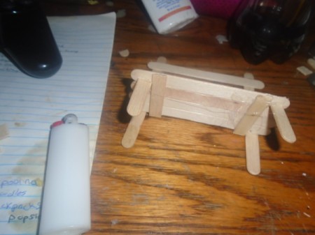 Popsicle Stick Gazebo and Bench - measure the two existing back legs and cut two for the front, glue