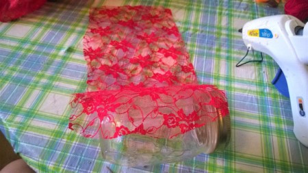 Fall Lacy Jar Decoration - wrap lace around jar and glue