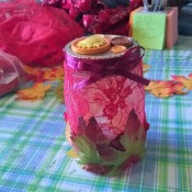 Fall Lacy Jar Decoration - glue leaves to lace and some buttons on the top
