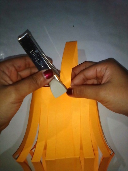 Making a Paper Lantern - staple on the handle