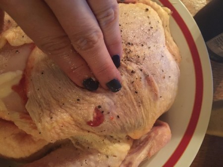 Jammy Roast Chicken - massaging jam into Chicken