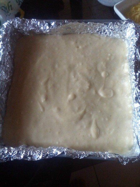 Cream Cheese Sweetheart Cake - Pour mixture in the pan.