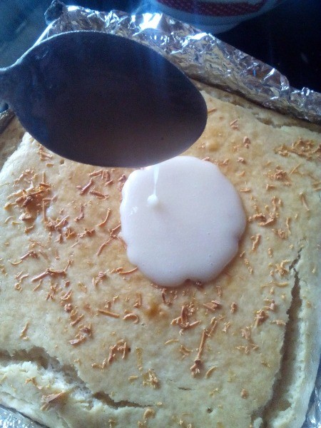 Cream Cheese Sweetheart Cake - Get the cake and pour glaze over it.