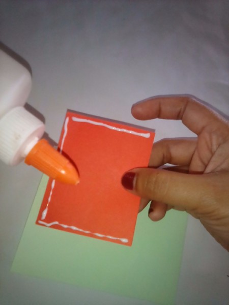 Simple Flowers with Paper Vase - applying glue to paper vase rectangle