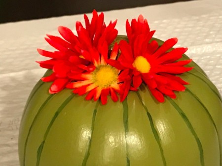 Foam Pumpkin Faux Cactus - continue attaching flowers around the stem