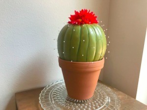 Foam Pumpkin Faux Cactus - faux potted cactus on antique phone table