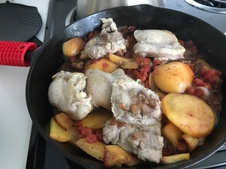 cooked Chicken added to Skillet