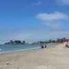 Doheny State Beach with surfers and sunbathers.