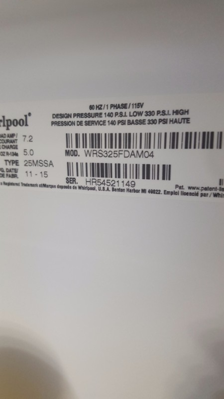 Refrigerator Not Dispensing Ice - model and serial number tags