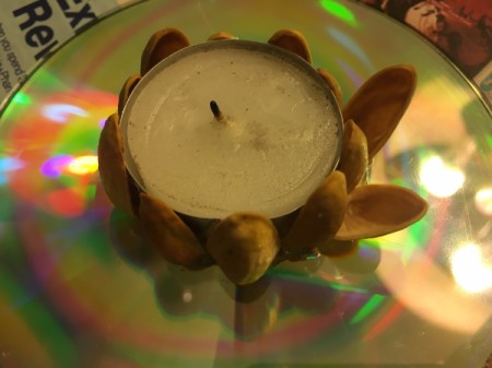 Pistachio Shell Flowers and Candle Holder - second row will lean out a bit