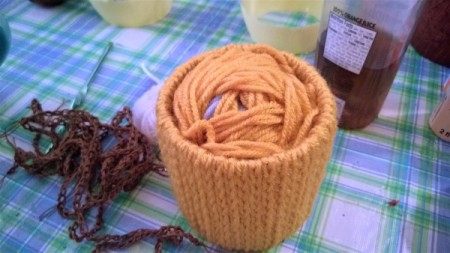 Funky Punky Autumn Decoration - ball of yarn inside the tube