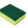 A yellow and green kitchen sponge.