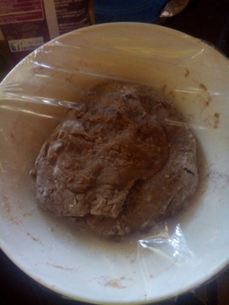 Double Chocolate Donuts dough covered and set aside.