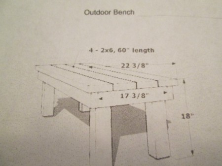 Outdoor Bench Made Easy - view of drawing of bench from the end with the top in place