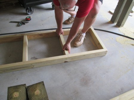 Outdoor Bench Made Easy - adding joists between the long side boards of the bench