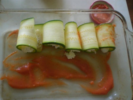 rolled up zucchini in baking Zucchini Manicotti Rolls