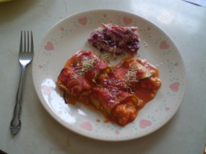 Zucchini Manicotti Rolls on plate