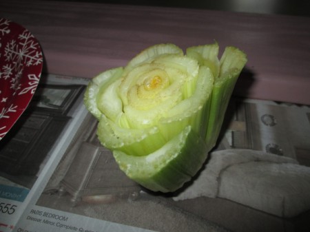 Making Fun Yard Signs - cut celery for painting/stamping roses