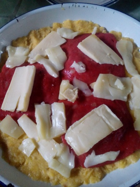 cheese and meat added to middle