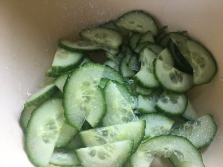 salted cut cucumbers