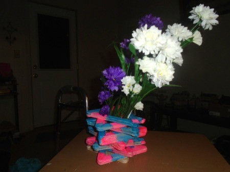 Popsicle Stick Vase - vase with flowers
