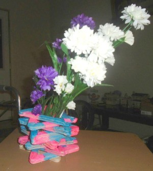 Popsicle Stick Vase - vase with flowers