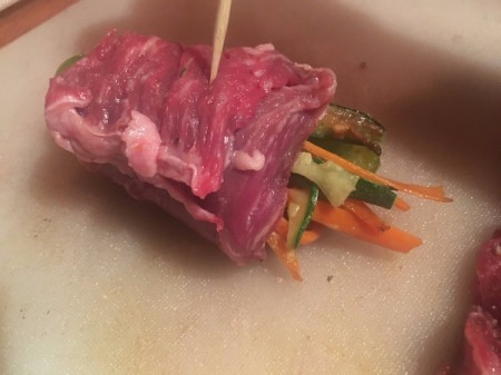 steak rolled up with veggies