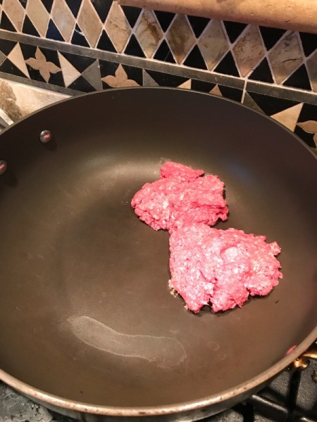 Quick Chili Dinner cooking ground beef onions and garlic in skillet