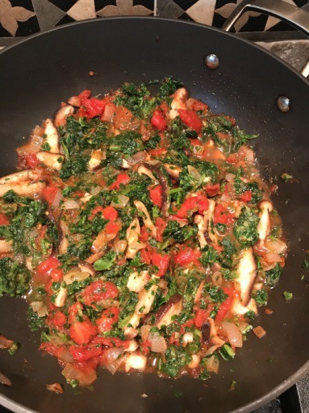 sautéing onions, mushrooms, tomatoes and spinach