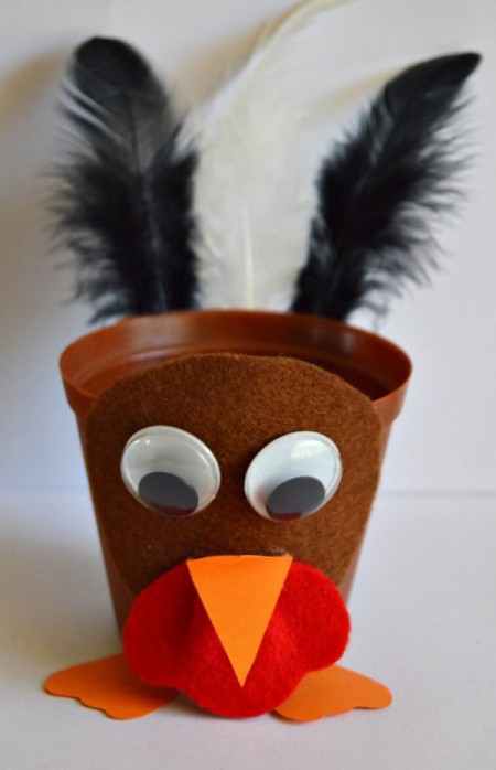 Goggle-Eyed Turkey Candy Box - glue feet to bottom of the pot