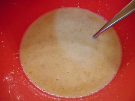Combining egg mixture with oats and milk