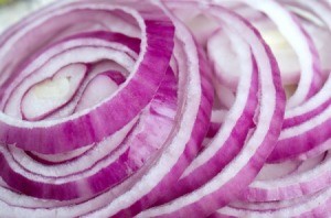 Sliced red onions close up.