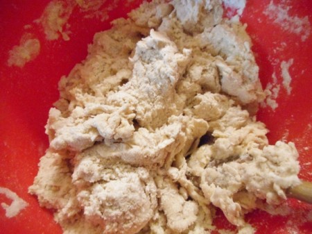 adding water to flour mixture