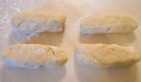 dough quarters formed in logs