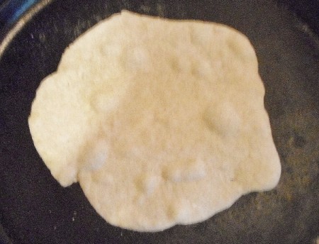 dough tester cooking in skillet