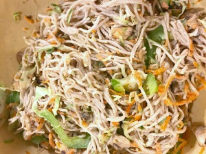 Peanut Butter Sauce Soba Noodles and Vegetables on plate