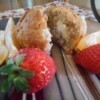 Oatmeal Muffin split with fruit on plate