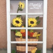 Repurposed Festive Window - finished fall motif recycled painted window