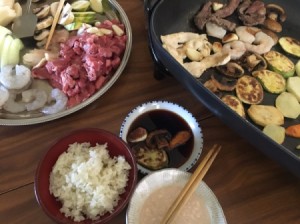 grilling vegetables and meats