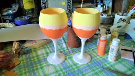 Candy Corn Wine Glass Candle Sticks - orange layer with an optional peach blended narrow layer between