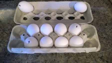 Storing eggs to keep the egg carton balanced.